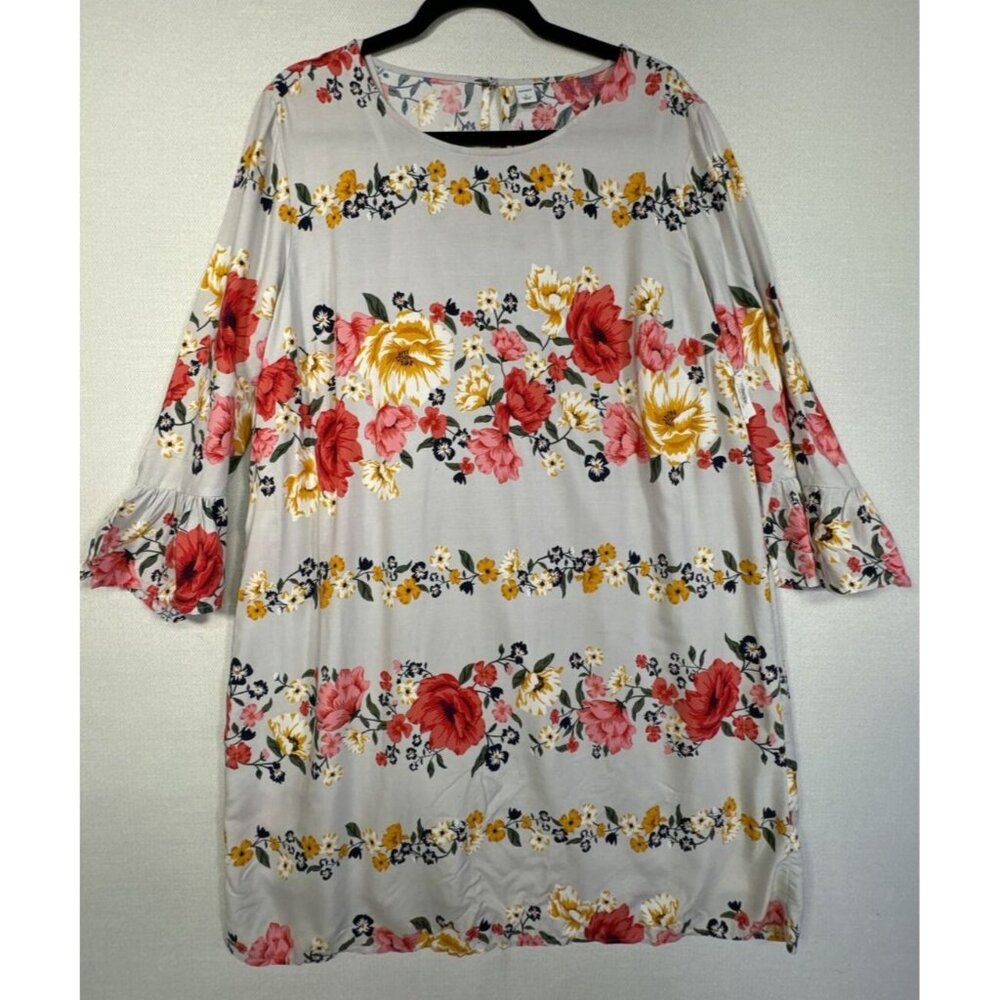 Old Navy Womens Floral Shirt Dress Size Large Gray Floral Ruffle Sleeves - Picture 3 of 16